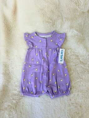 NWT Carter's Lavender Lemon Print Flutter Sleeve Romper 3 Mos